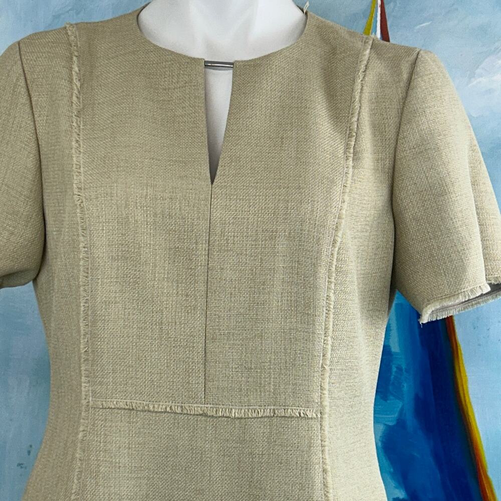 Elie Tahari Dress Ariel Above Knee length classic a-line tan woven size 10 - Picture 3 of 9